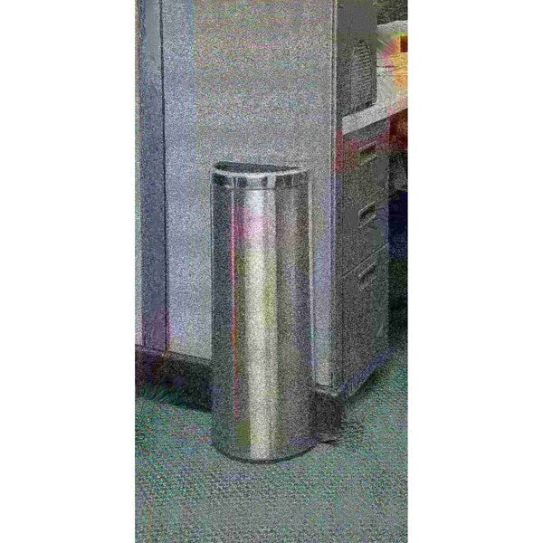 8 gal Half-Round Trash Can, Silver, Stainless Steel