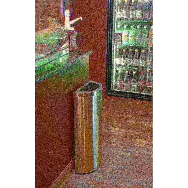 8 gal Half-Round Trash Can, Silver, Stainless Steel