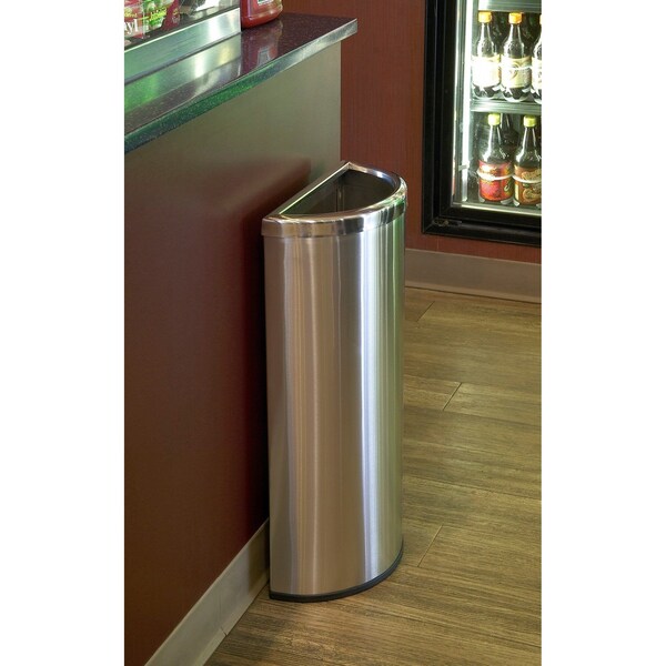 8 gal Half-Round Trash Can, Silver, Stainless Steel