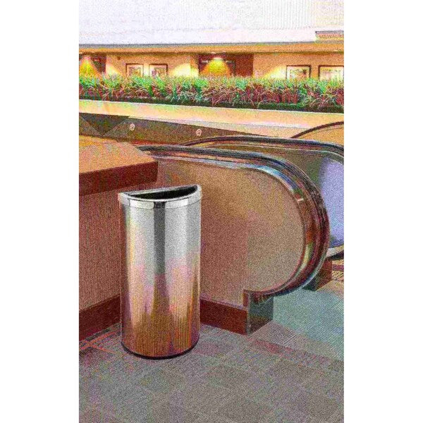 8 gal Half-Round Trash Can, Silver, Stainless Steel