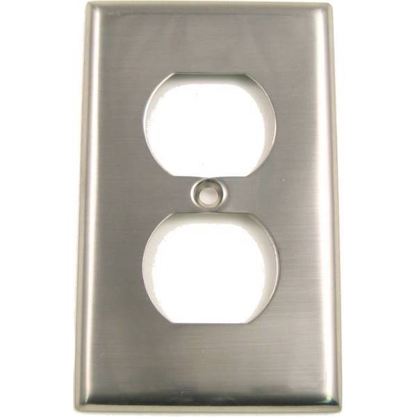 Single Receptacle Switch Plate, Number of Gangs: 1 Satin Nickel Finish