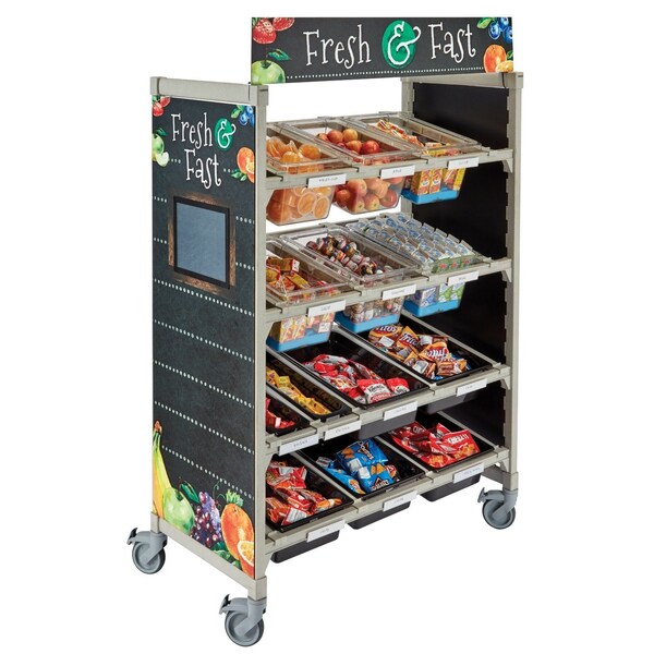 GRAB N GO MERCHANDISER, Open Style, 24 in D, 48 in W, 67 in H, 4 Shelves, Speckled Gray