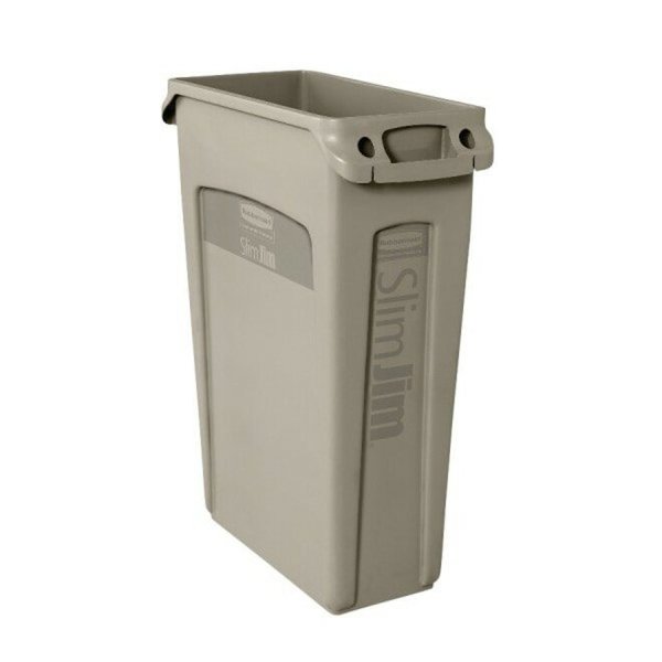 23 gal Rectangular Trash Can, Beige, 11 in Dia, None, Plastic
