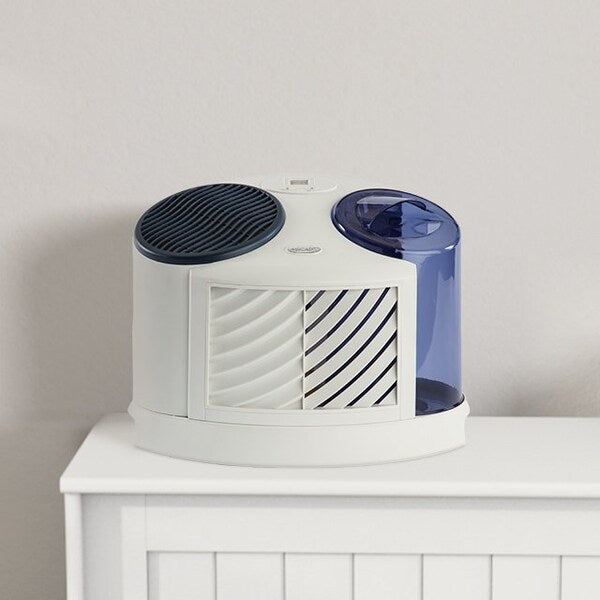Portable Humidifier, -, 2 gal, 1,000 sq. ft., Tabletop, White/Blue