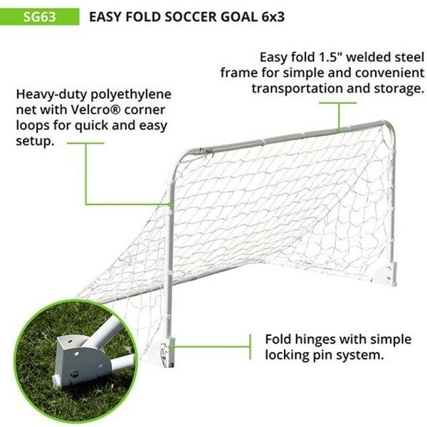 Easy Fold Soccer Goal, 6x3x3ft, Steel Frame