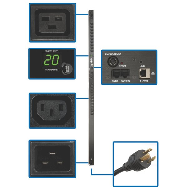 PDU, Monitored, 3.2kW-3.8kW, 20 C13, 4C19, 0U