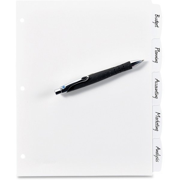 AveryÂ® Big Tabâ¢ Write & Erase Durable Plastic Dividers 16370, 5 White Tabs, 1 Set