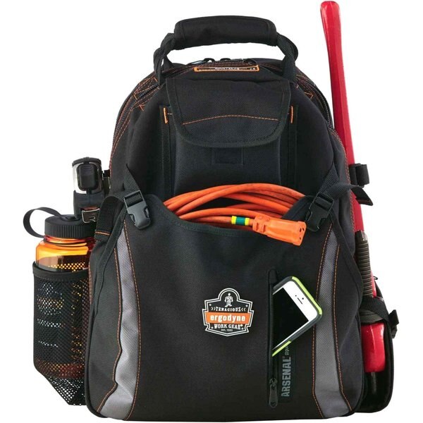 Tool Backpack Dual Compartment, Gray, 1200D Ballistic Polyester, 4 Molded ABS Plastic (Bases), Black