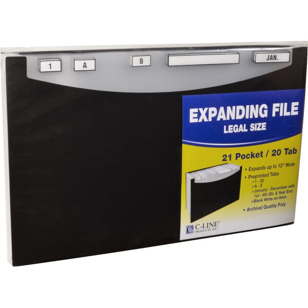Expanding File Stand-Up, 21 Pocket, Black