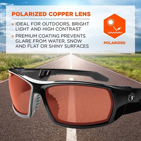 Polarized Safety Glasses, Traditional Copper PC Decenter Lens, Scratch-Resistant