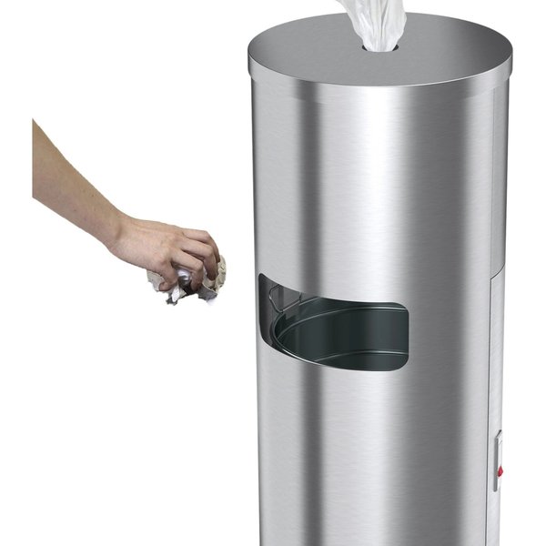 9 gal Round Trash Can, Silver, Stainless Steel
