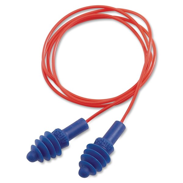 AirSoft Reusable Corded Ear Plugs, Flanged Shape, NRR 27 dB, M, Blue, 100 Pairs