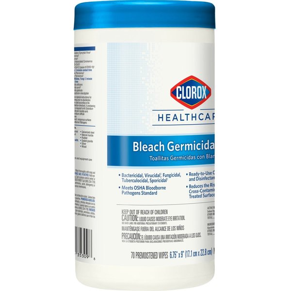 Germicidal Disinfecting Wipes, White, Canister, Hard, Non Porous Surfaces, 70 Wipes, Unscented