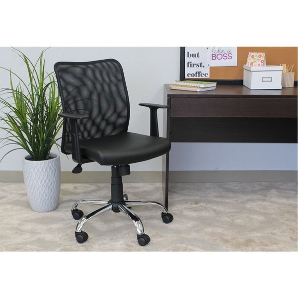 Mesh Task Chair, T-Arm, Black