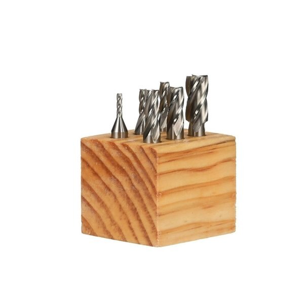 6 Piece 4 Flute High Speed Steel End Mill Set With 3/8