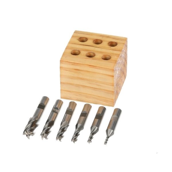 6 Piece 4 Flute High Speed Steel End Mill Set With 3/8