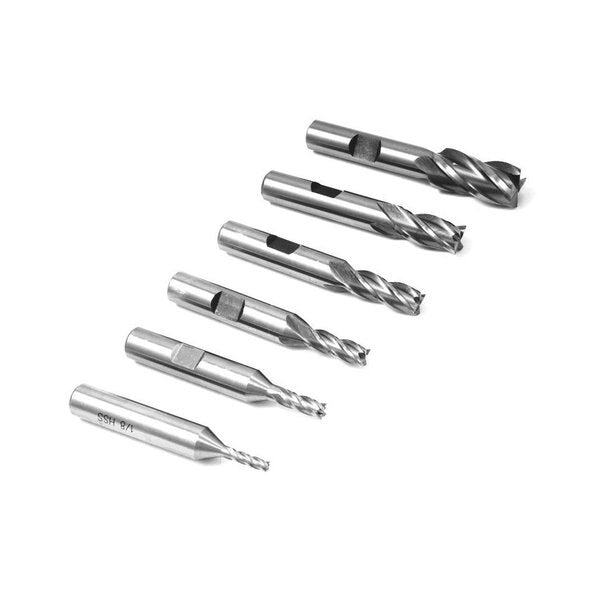 6 Piece 4 Flute High Speed Steel End Mill Set With 3/8