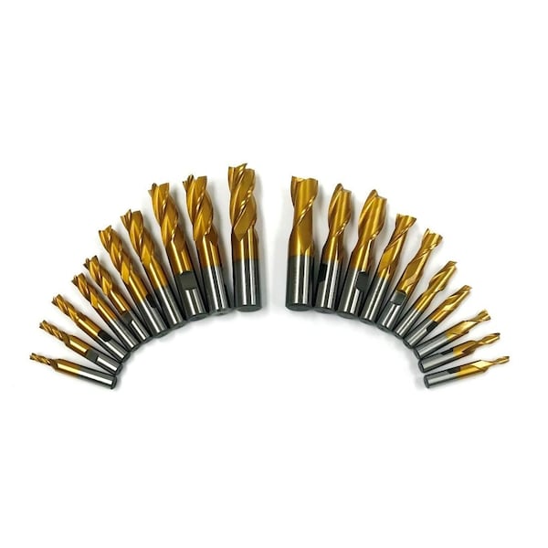 20 Piece TiN Coated Single End Mill Set