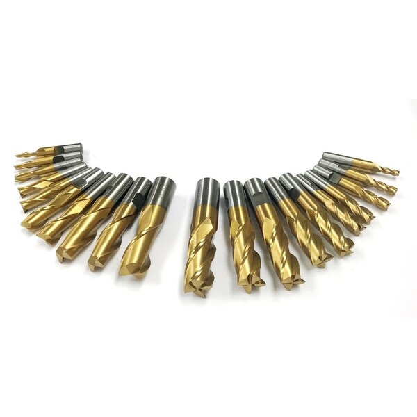 20 Piece TiN Coated Single End Mill Set