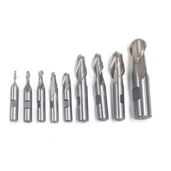 9 Piece 2 Flute Ball Nose End Mill Set