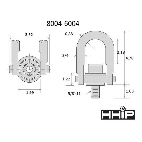 4000 lbs. Standard U-Bar Hoist Ring With 5/8-11 Thread