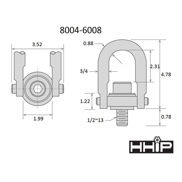 2500 lbs. Standard U-Bar Hoist Ring With 1/2-13 Thread