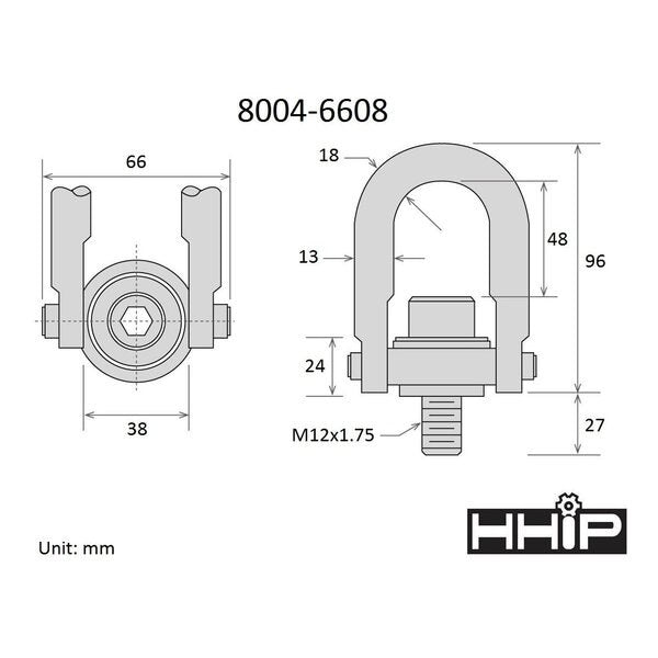 1050 kg Standard U-Bar Hoist Ring With M12 X 1.75 Thread