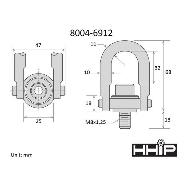 400 kg Standard U-Bar Hoist Ring With M8 X 1.25 Thread