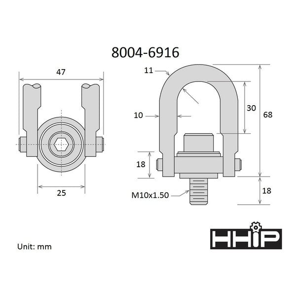 500 kg Standard U-Bar Hoist Ring With M10 X 1.50 Thread