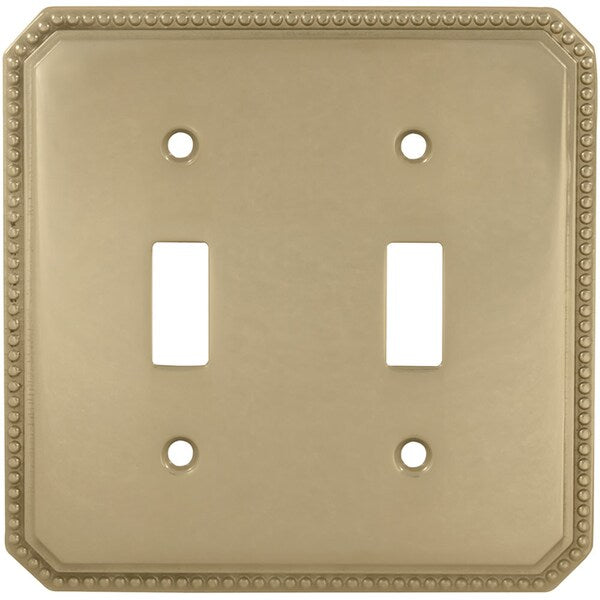 Double Beaded Switch Plate, Number of Gangs: 2 Solid Brass, Polished Brass, Lacquered Finish