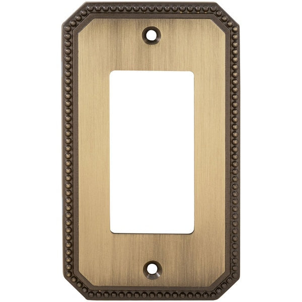 Single Rocker Beaded Switch Plate, Number of Gangs: 1 Solid Brass, Polished Brass, Lacquered Finish
