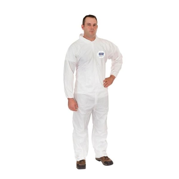 Disposable Coveralls, 25 PK, White, Microporous Fabric, Zipper
