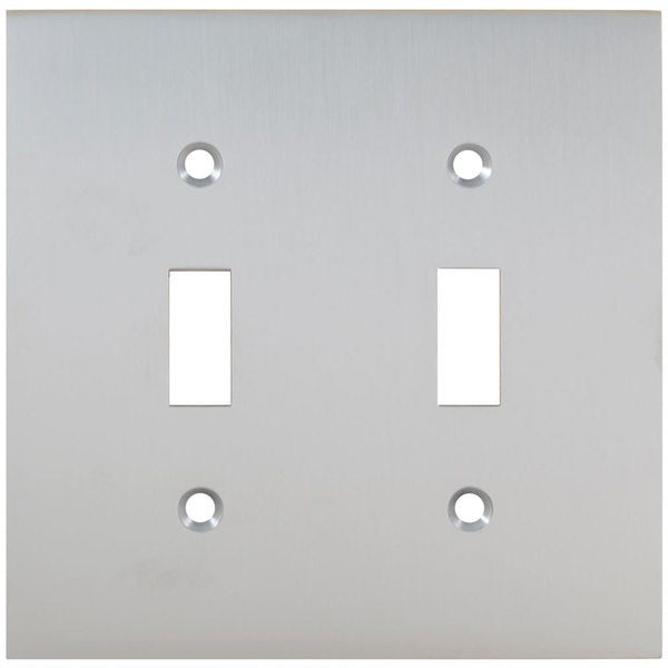 Double Modern Switch Plate, Number of Gangs: 2 Solid Brass, Satin Chrome Plated Finish