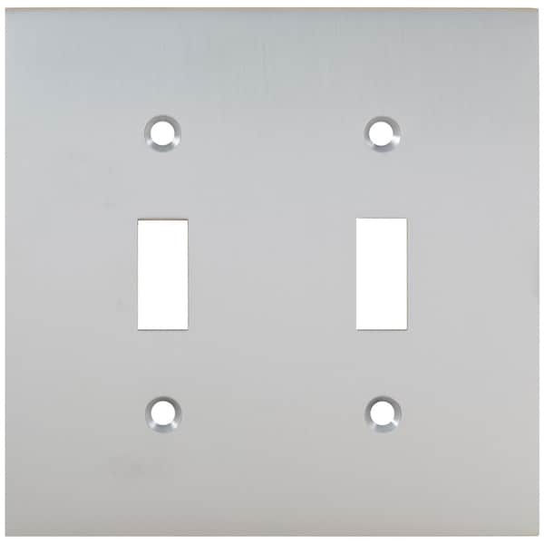 Double Modern Switch Plate, Number of Gangs: 2 Solid Brass, Satin Nickel Plated, Lacquered Finish