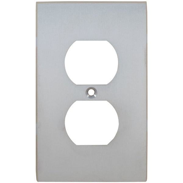 Duplex Receptacle Modern Switch Plate, Number of Gangs: 1 Solid Brass, Satin Chrome Plated Finish