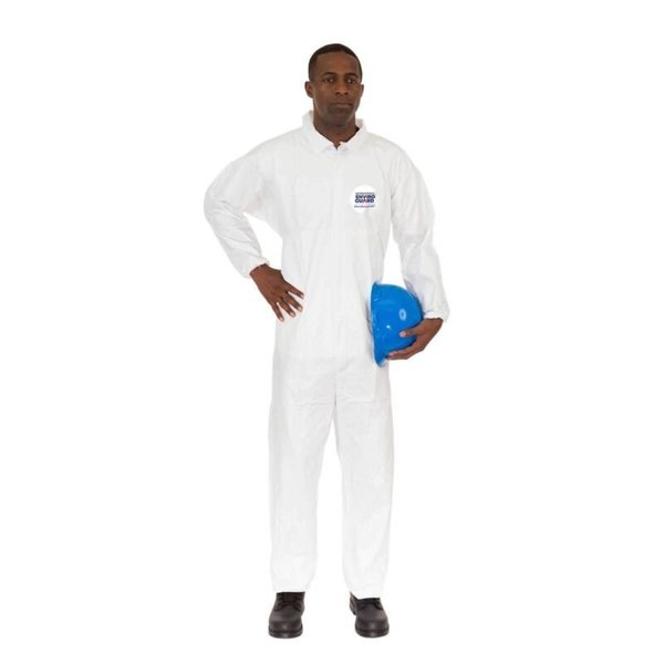 Collared Disposable Coveralls, 25 PK, White, Microporous Fabric, Zipper