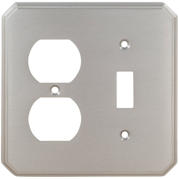 Combination Traditional Switch Plate, Number of Gangs: 2 Solid Brass, Satin Chrome Plated Finish