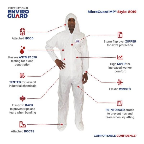 Hooded Disposable Coveralls, 25 PK, White, Fabric, Zipper