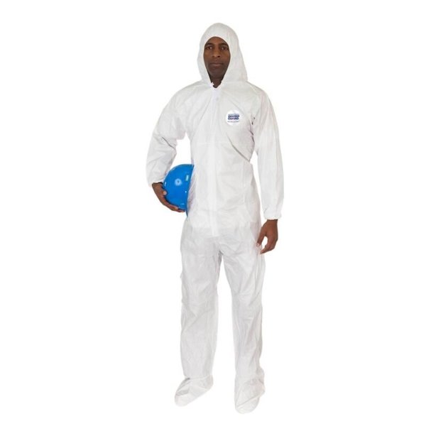 Hooded Disposable Coveralls, 25 PK, White, Fabric, Zipper
