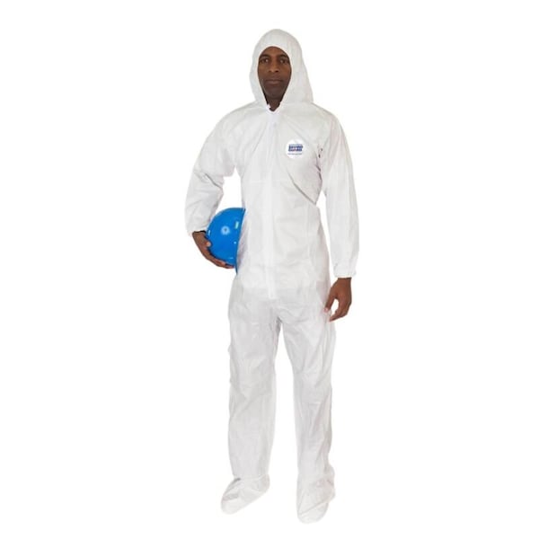 Hooded Disposable Coveralls, 25 PK, White, Fabric, Zipper