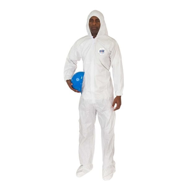 Hooded Disposable Coveralls, 25 PK, White, Fabric, Zipper