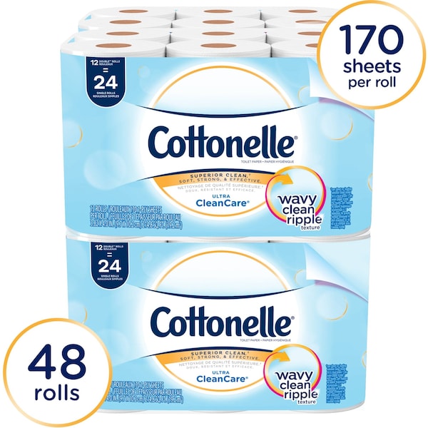 Cottonelle Ultra CleanCare Toilet Paper, 48 Rolls, 4 Packs of 12, 170 Sheets Per Roll