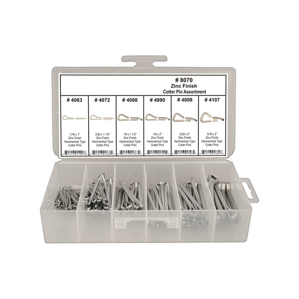Zinc Fin Cotter Pin Assrtmnt Shipped in 6 Hole Plstc Tray