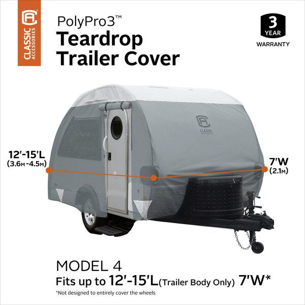 OverDrive PolyPRO 3 Grey Teardrop Trailer Cover, 12 ft - 15 ft L