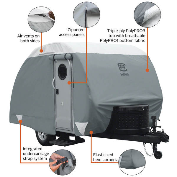 OverDrive PolyPRO 3 Grey Teardrop Trailer Cover, 12 ft - 15 ft L