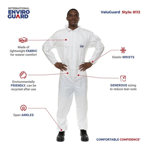 Coverall, Elastic Wrist/XL, White, PK25