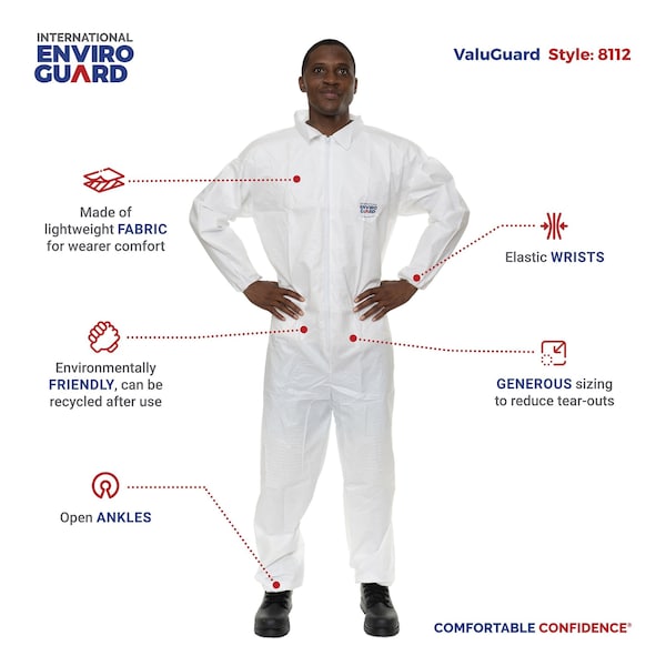 Coverall, Elastic Wrist/3XL, White, PK25