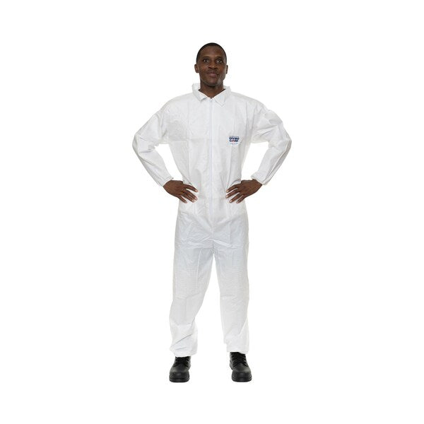 Coverall, Elastic Wrist & 5XL, White, PK25, 5XL, 25 PK, White, Zipper