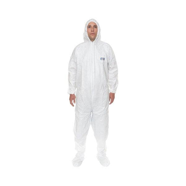 Coverall, w/Hood, Boot, 2XL, White, PK25