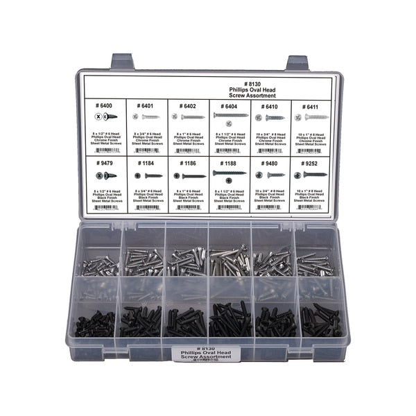 Phillips Oval Head Screw Assort, 380 pcs.